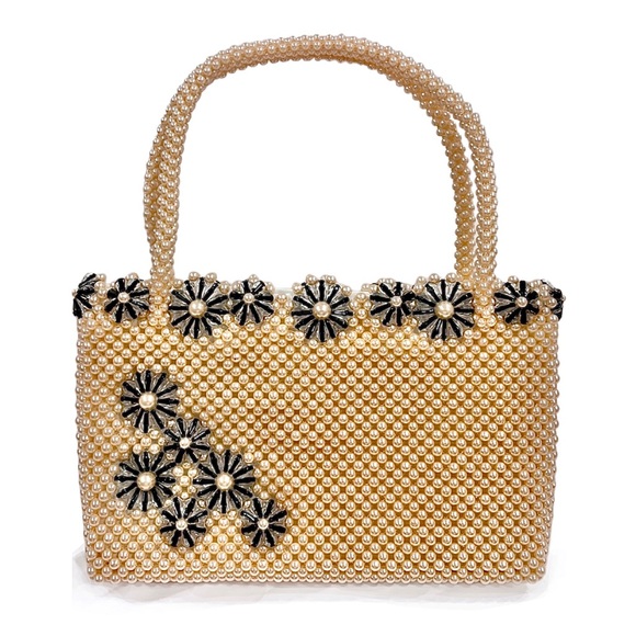 Vintage Floral Faux Pearl and Acrylic Beaded Evening Cocktail Wedding Bag EUC - Picture 1 of 13